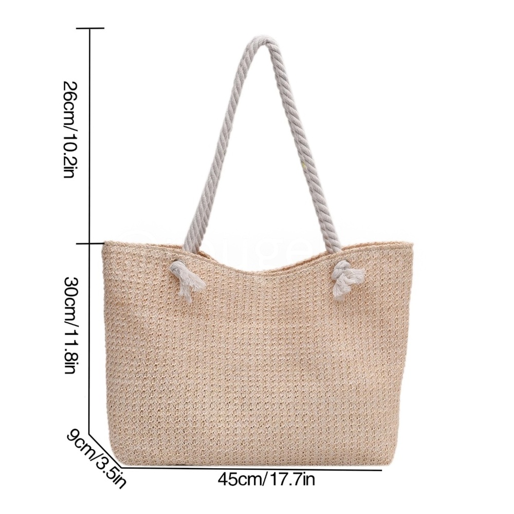 Large Tote Straw Bag Beige Lined Rope Handles - Picture 6 of 6